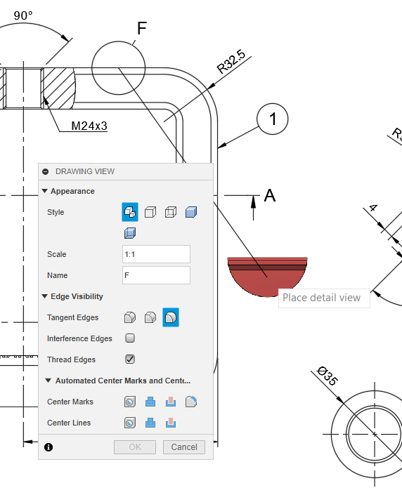 Detail pohled v programu Fusion 360